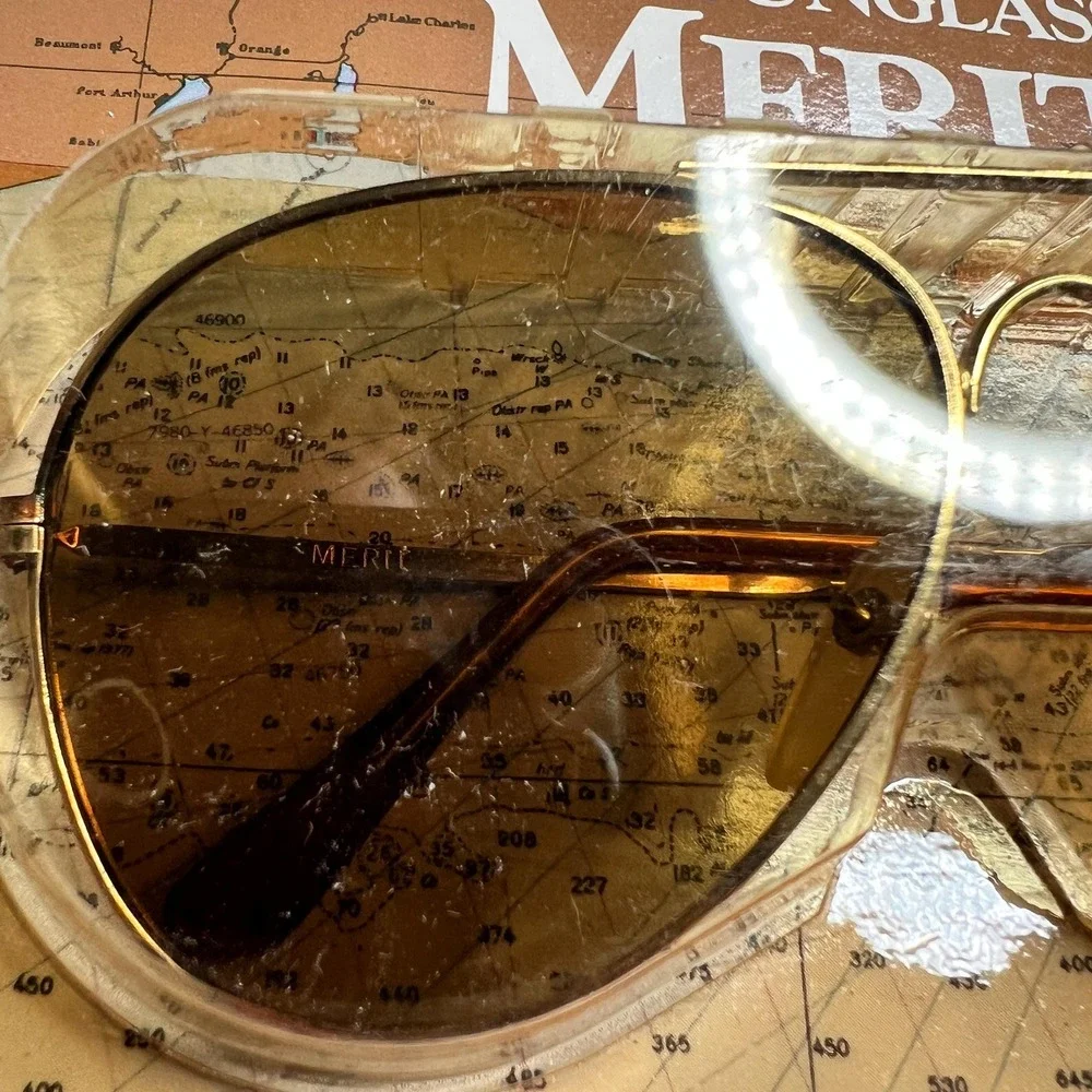 Vintage 1985 Merit Cigarettes Navigator Sunglasses Gold Aviator New Old Stock